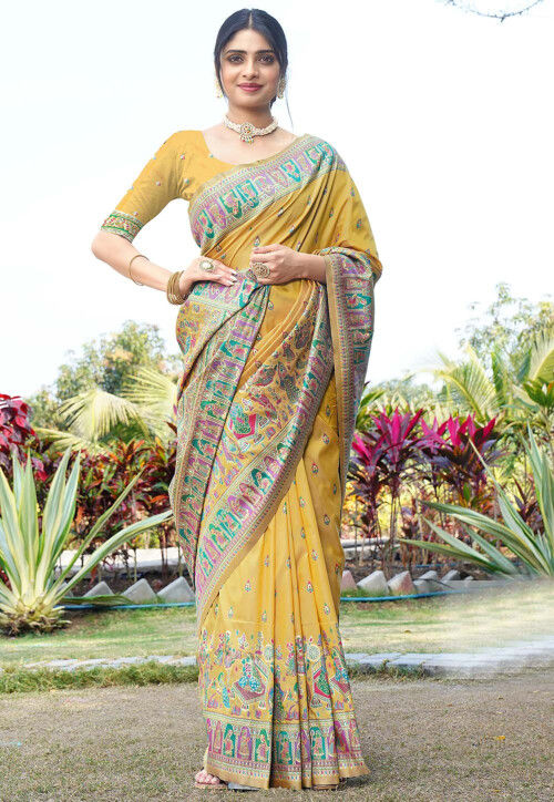 Woven Art Silk Saree in Mustard
