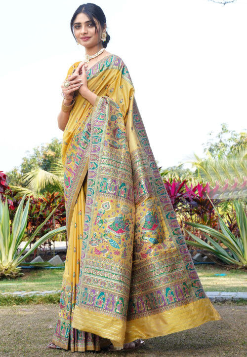 Woven Art Silk Saree in Mustard