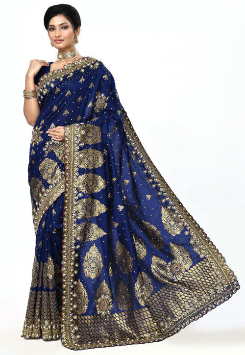 Woven Art Silk Saree in Navy Blue