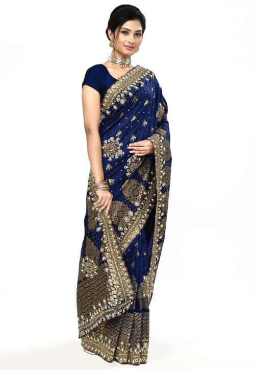 Woven Art Silk Saree in Navy Blue