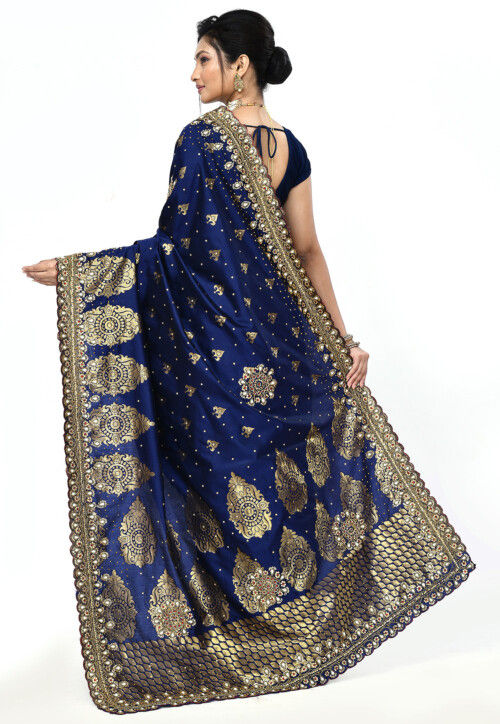 Woven Art Silk Saree in Navy Blue