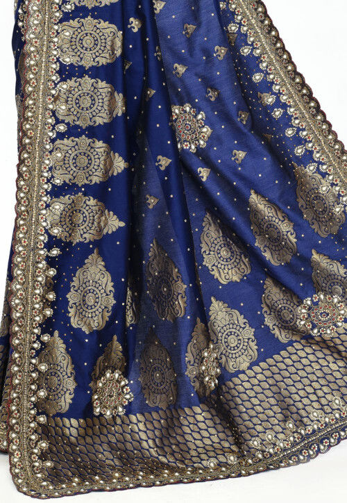 Woven Art Silk Saree in Navy Blue
