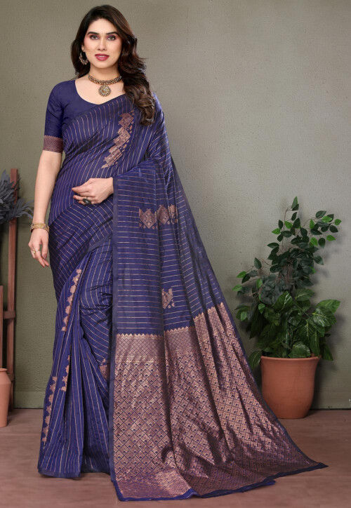 Woven Art Silk Saree in Navy Blue