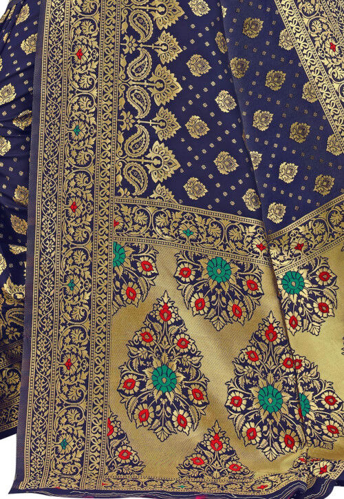 Woven Art Silk Saree in Navy Blue