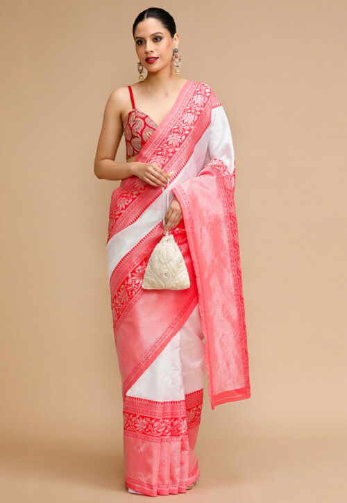 Woven Art Silk Saree in Off White