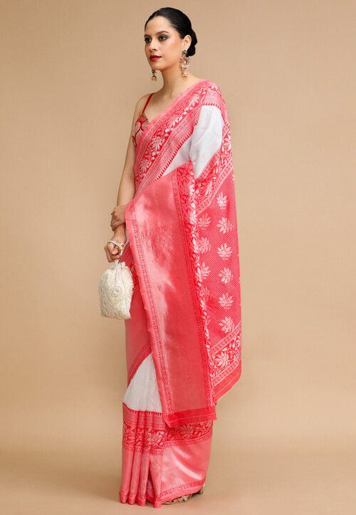 Woven Art Silk Saree in Off White