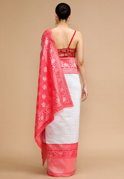 Woven Art Silk Saree in Off White