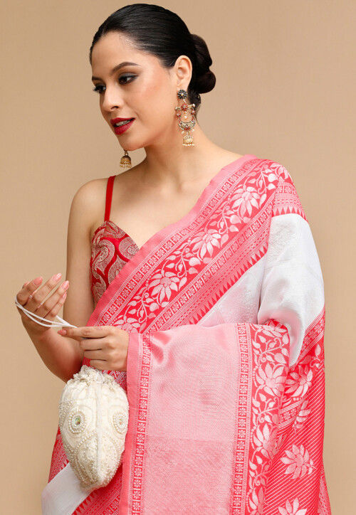 Woven Art Silk Saree in Off White