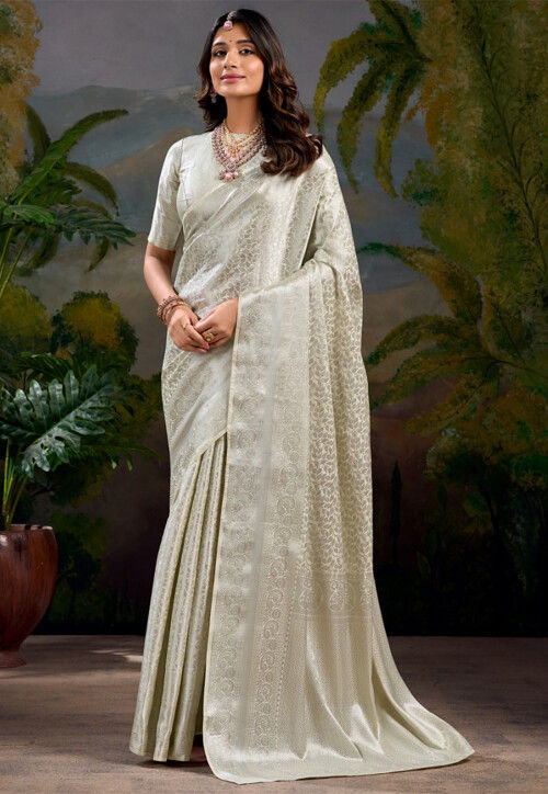 Woven Art Silk Saree in Off White