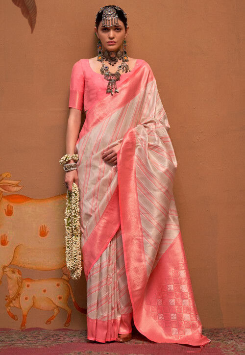 Woven Art Silk Saree in Off White