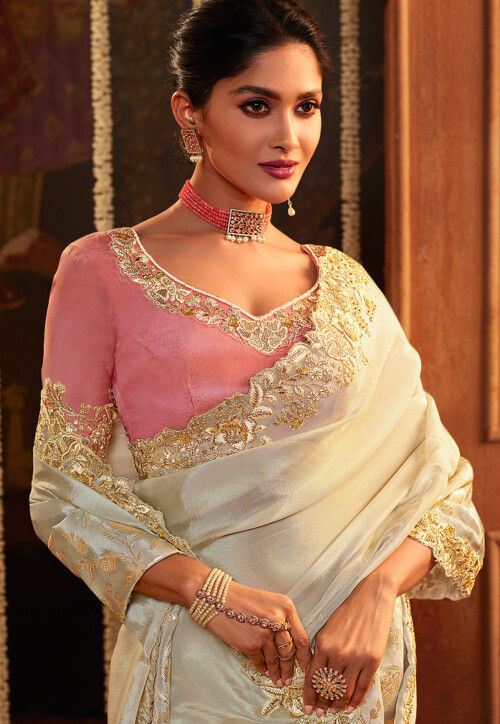 Woven Art Silk Saree in Off White