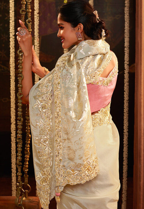 Woven Art Silk Saree in Off White