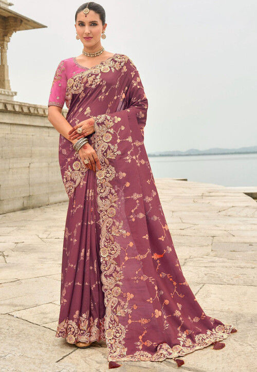 Woven Art Silk Saree in Old Rose