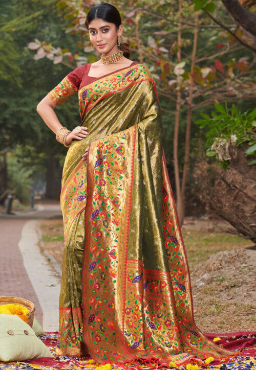 Fancyv hand work and stone work heavy satin silk saree