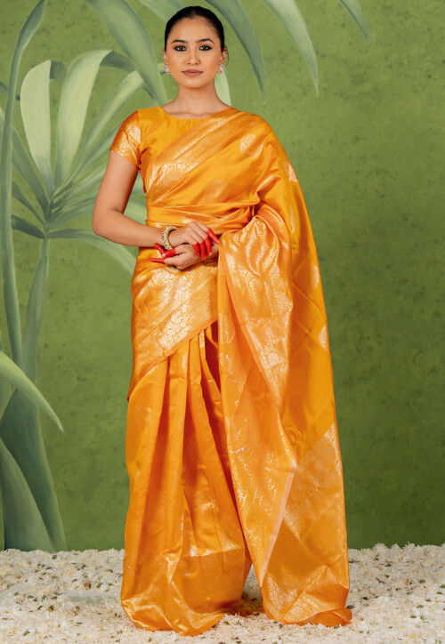 Woven Art Silk Saree in Orange