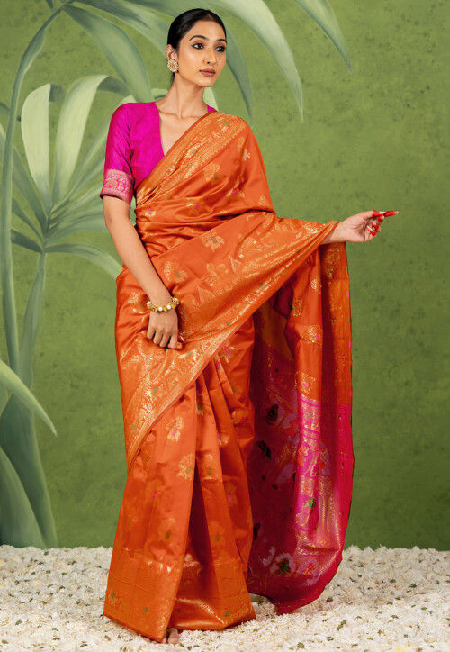 Woven Art Silk Saree in Orange