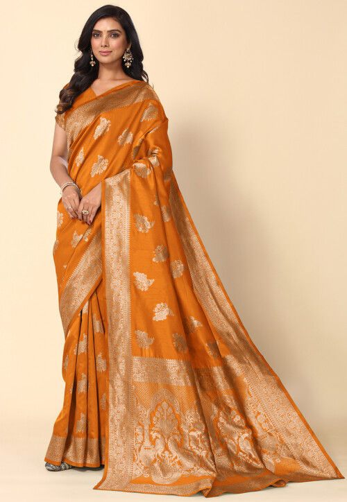 Woven Art Silk Saree in Orange