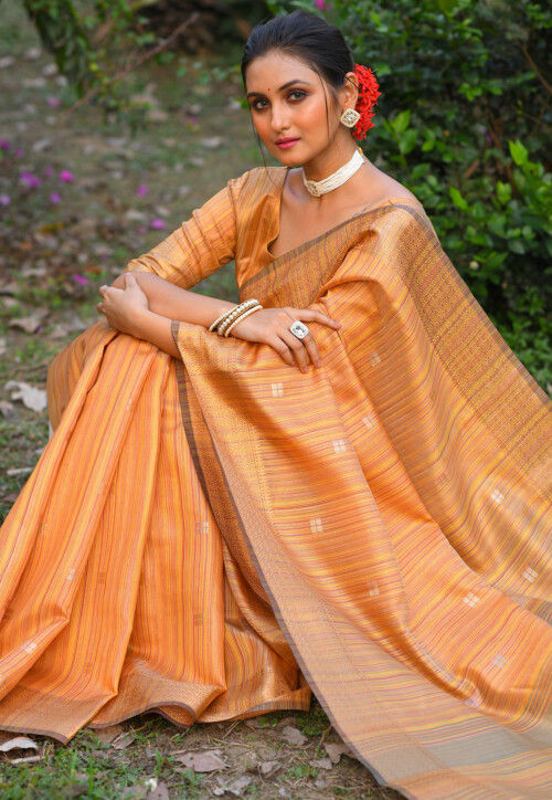 Orange Zari Woven Saree In Patola Saree 5930SR01