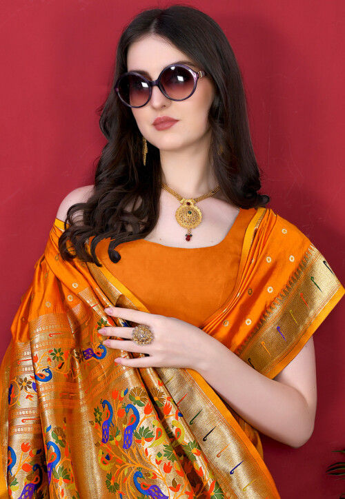 Woven Art Silk Saree in Orange SPFA12365