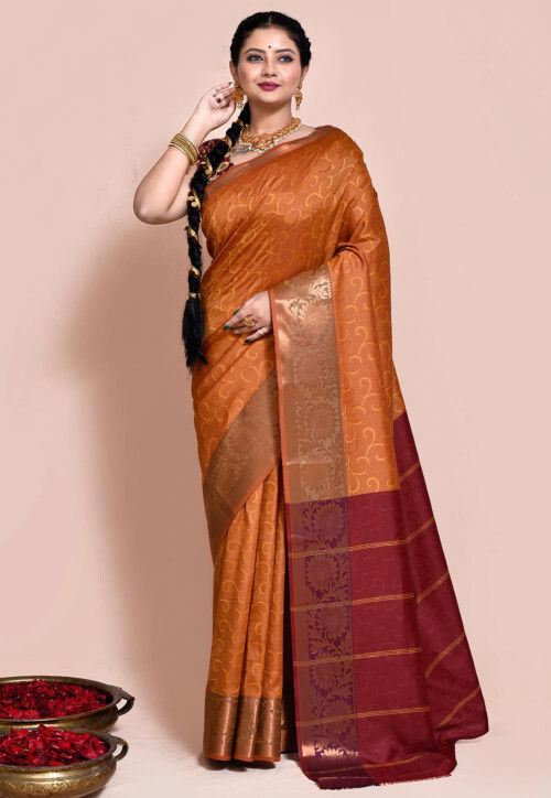 Woven Art Silk Saree in Orange