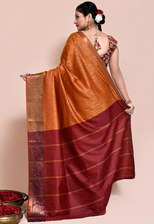 Woven Art Silk Saree in Orange