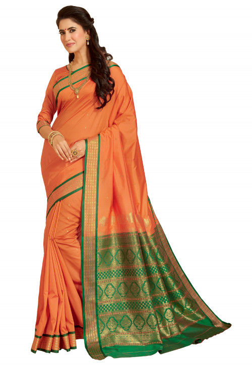 Buy Woven Art Silk Saree in Orange Online : SPQA111 - Utsav Fashion