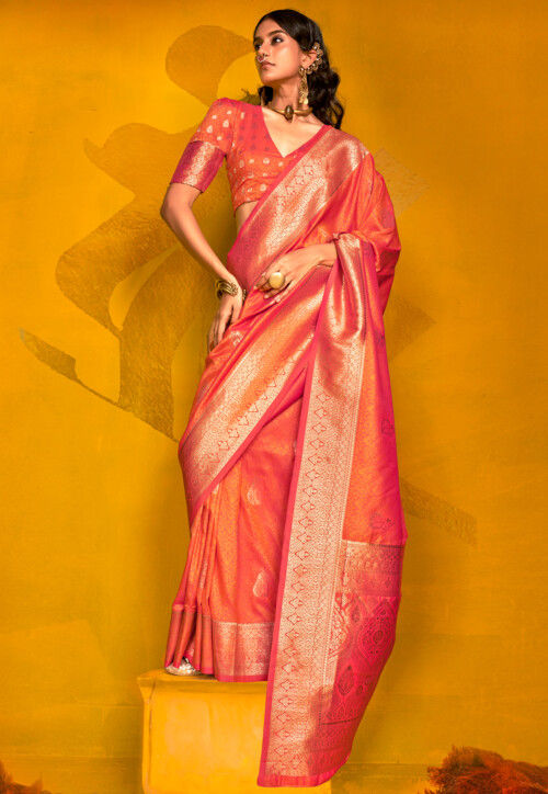 Woven Art Silk Saree in Orange