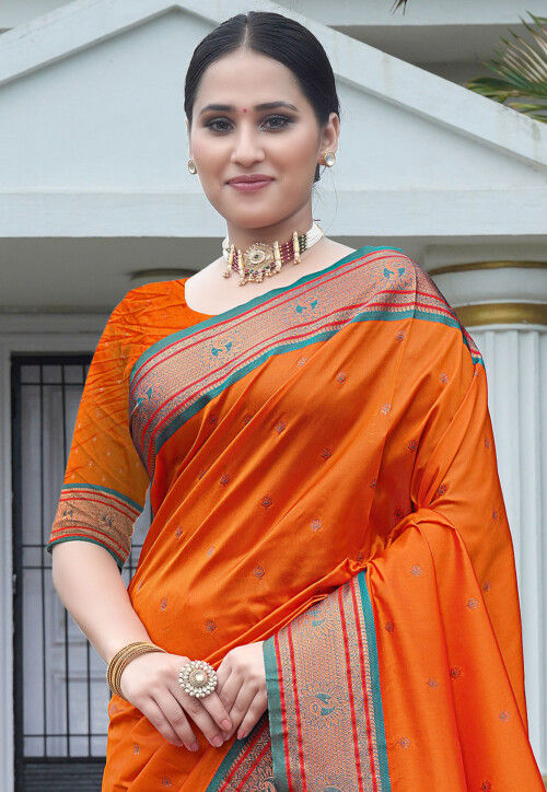 Woven Art Silk Saree in Orange