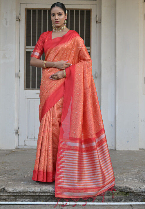 Woven Art Silk Saree in Orange