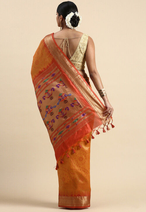 Woven Art Silk Saree in Orange