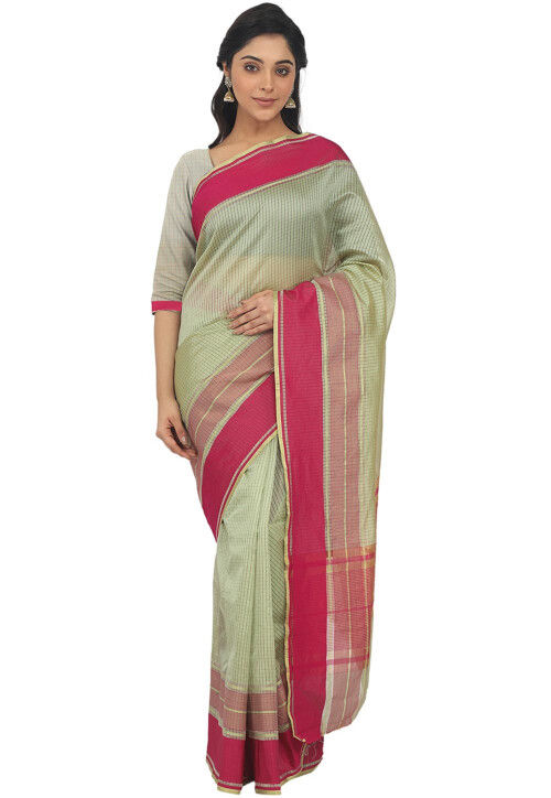Woven Art Silk Saree in Pastel Green