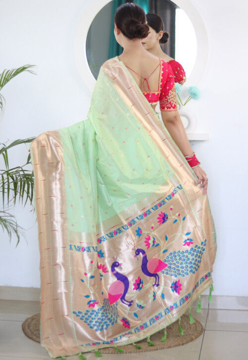 Woven Art Silk Saree in Pastel Green