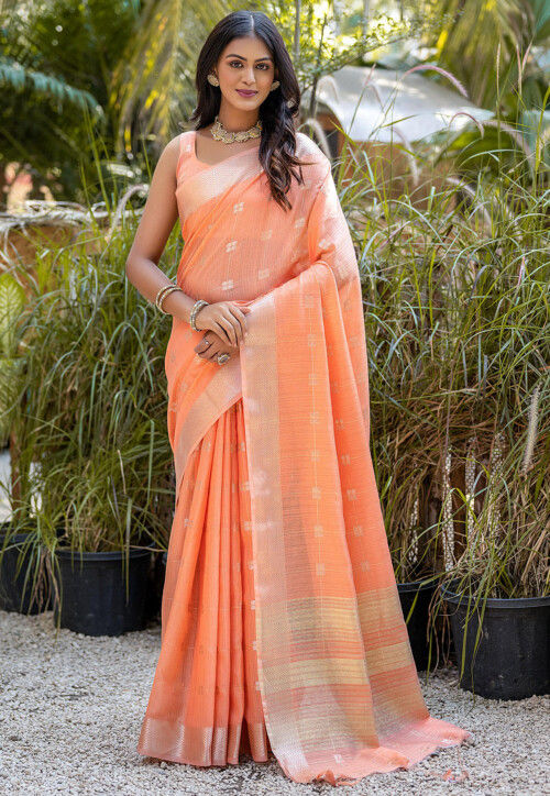 Woven Art Silk Saree in Peach