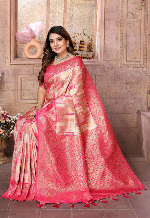 Woven Art Silk Saree in Peach