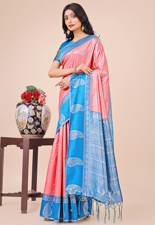 Woven Art Silk Saree in Peach