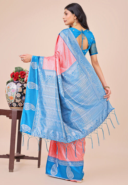 Woven Art Silk Saree in Peach