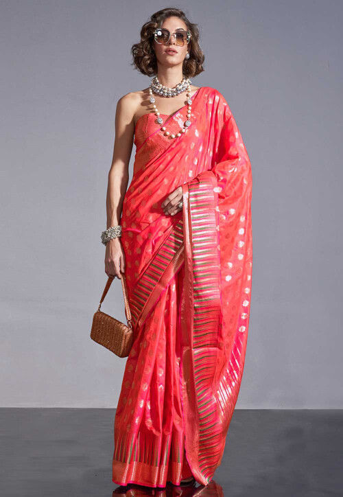 Woven Art Silk Saree in Peach