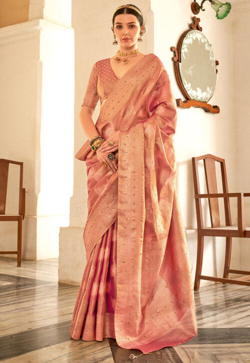Woven Art Silk Saree in Peach