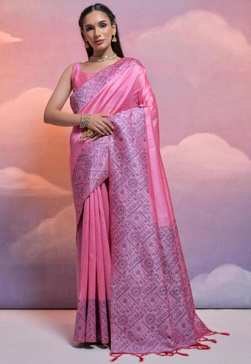 Woven Art Silk Saree in Pink