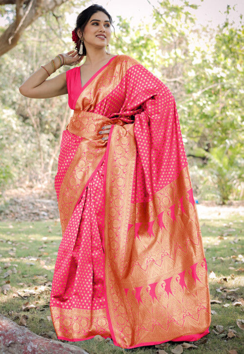 Woven Art Silk Saree in Pink