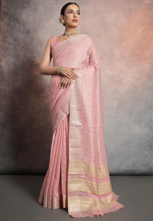 Woven Art Silk Saree in Pink