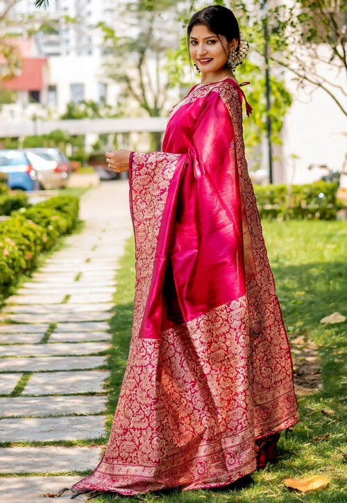 Woven Art Silk Saree in Pink