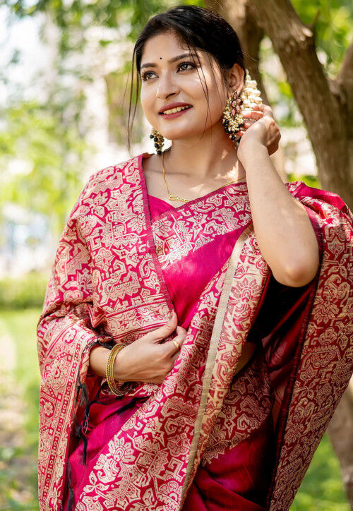 Woven Art Silk Saree in Pink