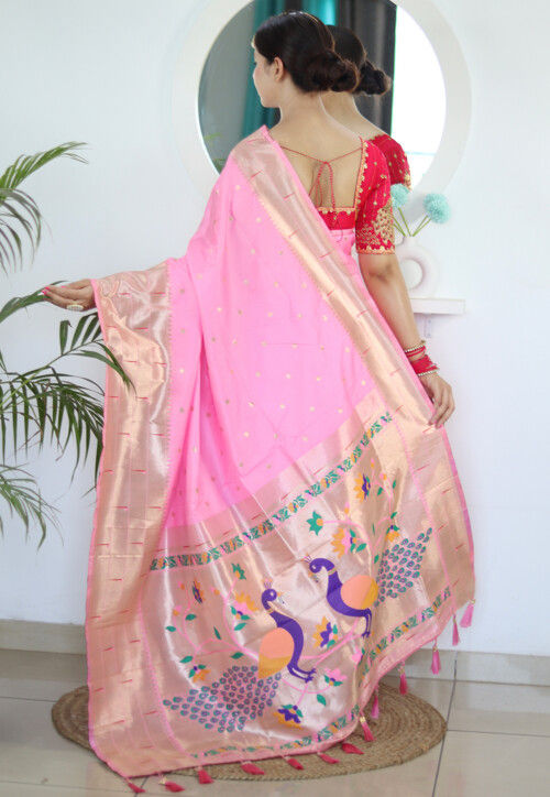Woven Art Silk Saree in Pink
