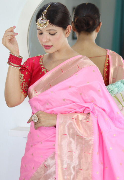 Woven Art Silk Saree in Pink