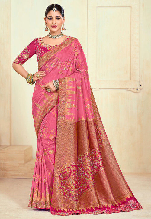 Woven Art Silk Saree in Pink