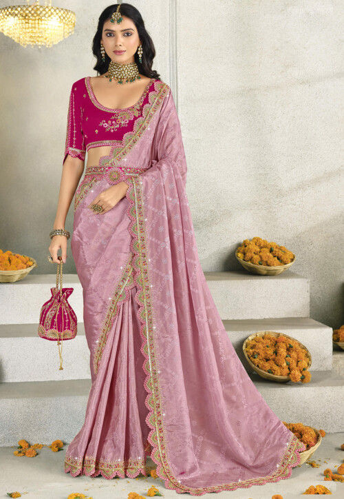 Woven Art Silk Jacquard Saree in Pink