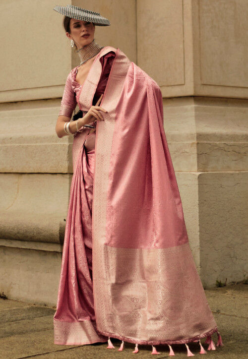 Woven Art Silk Saree in Pink