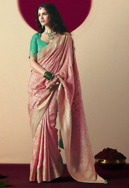 Woven Art Silk Saree in Pink