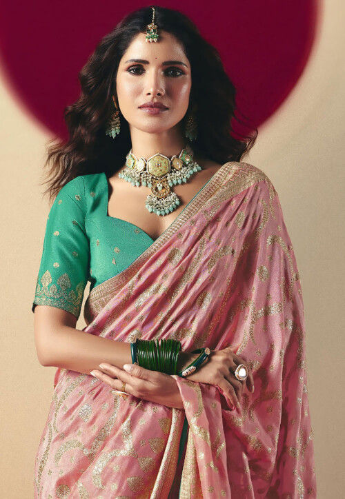 Woven Art Silk Saree in Pink